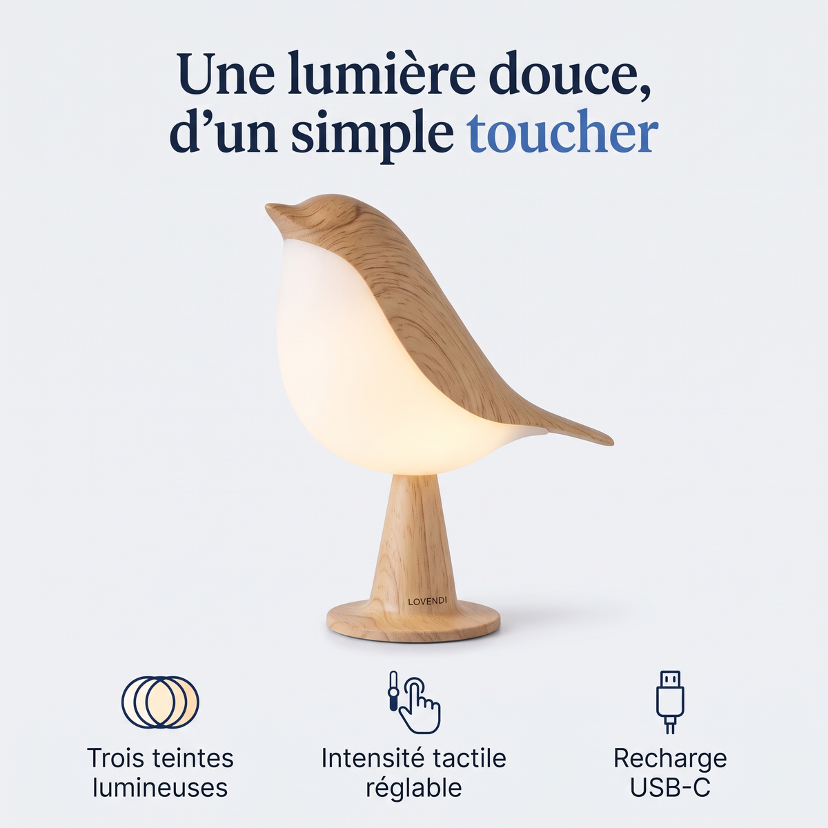 Lovendi Oiseau lumineux, lampe tactile sans fil — Lovendi 1