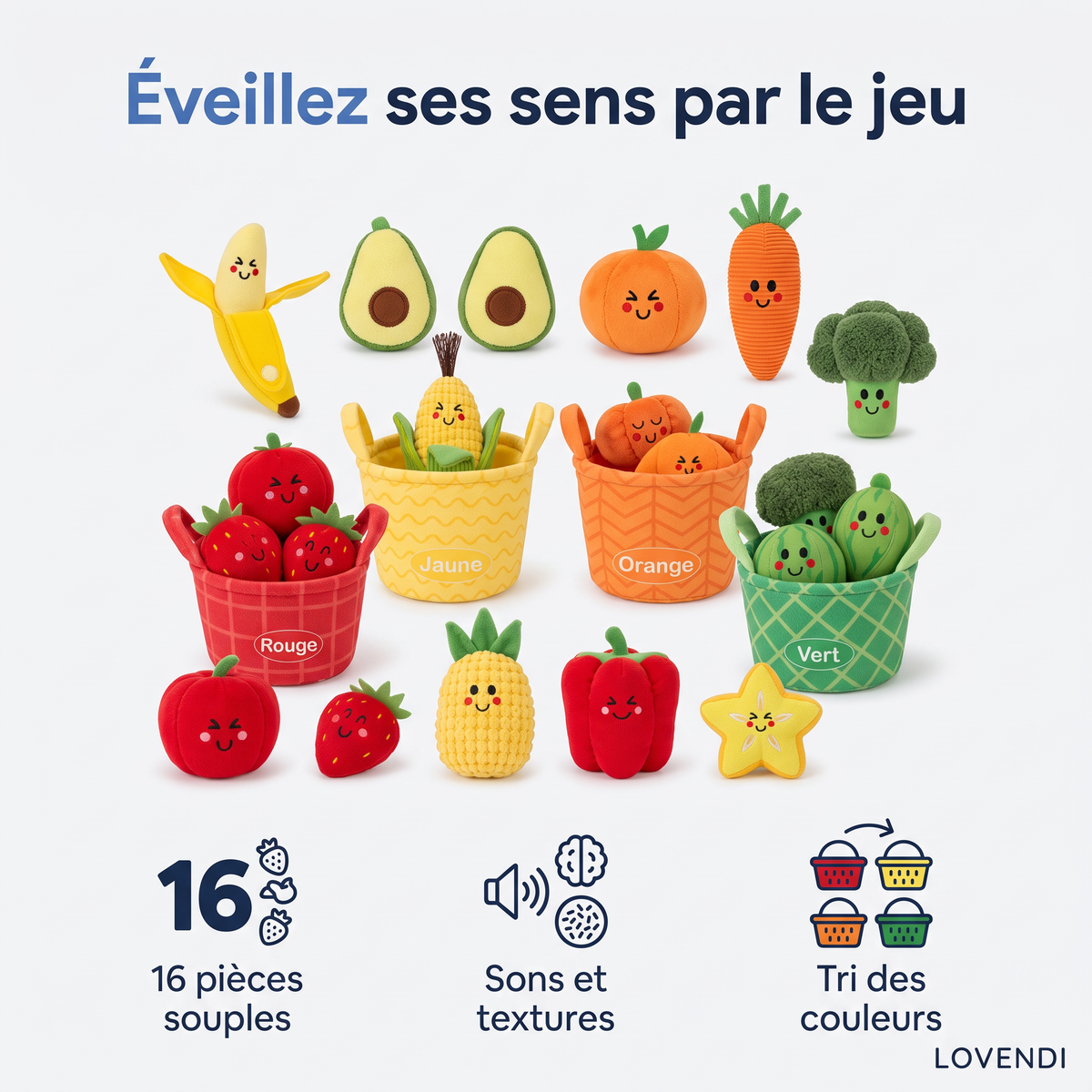 Jeu De Tri Sensoriel En Tissu, 16 Pièces — Lovendi 1