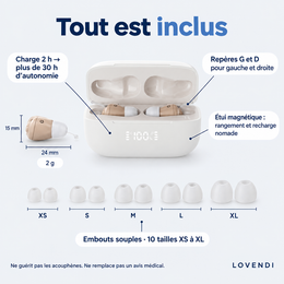 Contenu : étui magnétique, embouts 10 tailles, autonomie 30 h