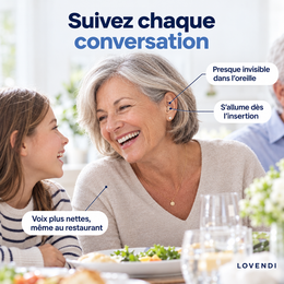 Aides auditives Comfort portées lors d’une conversation en famille