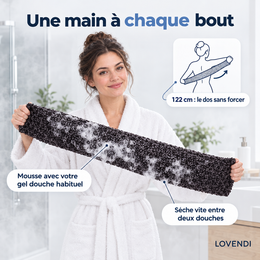 Serviette exfoliante tenue à deux mains, 122 cm
