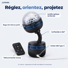 Lentille, bague de mise au point, col flexible et télécommande