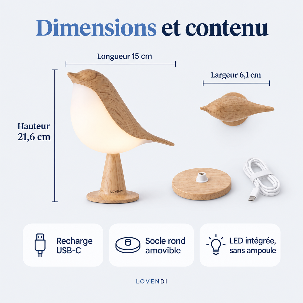 Dimensions et contenu de la lampe