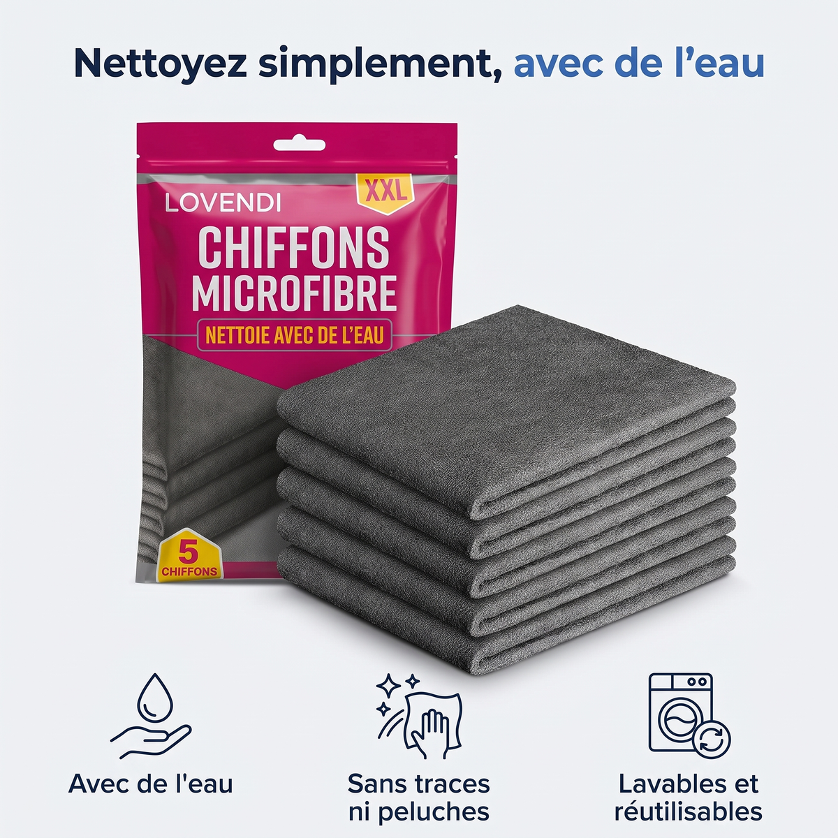 Chiffons Microfibre XXL, Lot De 5 — Lovendi 1
