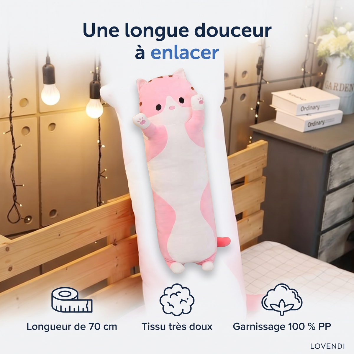 Peluche Chat Rose Longue, 70 Cm — Lovendi 1