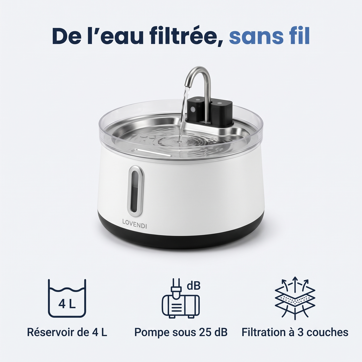 Fontaine Sans Fil Pour Chat 4 L — Lovendi 1