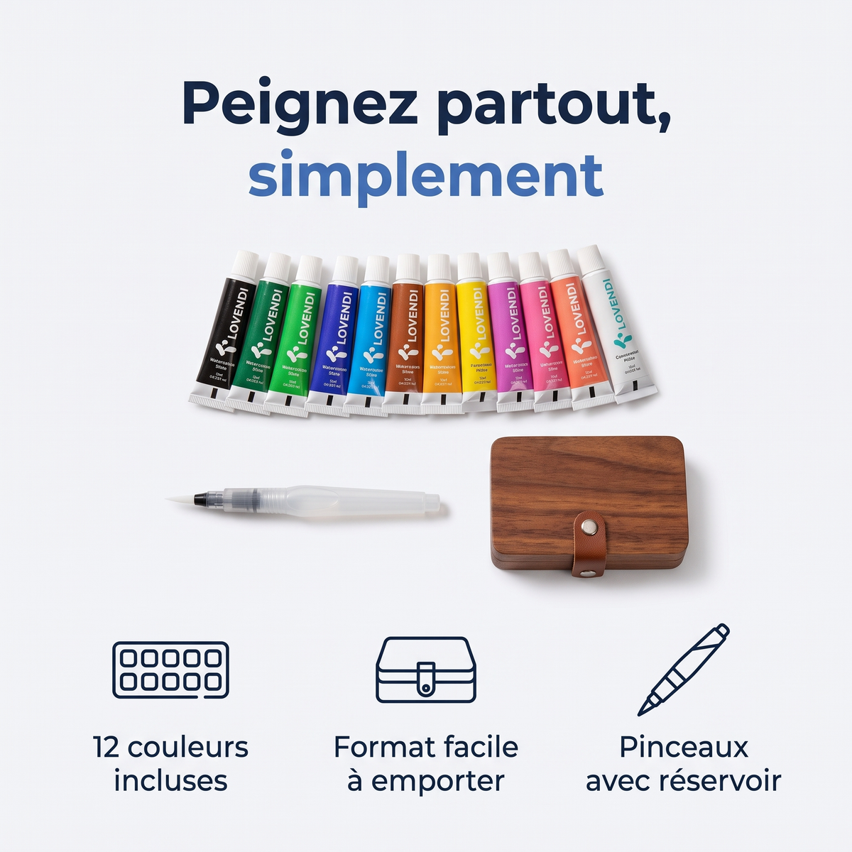 Kit D’Aquarelle Nomade, 12 Couleurs — Lovendi 1