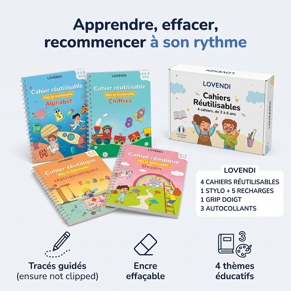 Cahiers Réutilisables D'Écriture, Lot De 4 — Lovendi 1