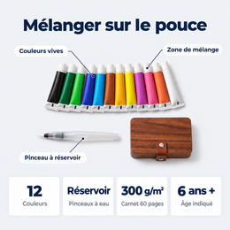 Kit d’aquarelle nomade, 12 couleurs – détails et caractéristiques