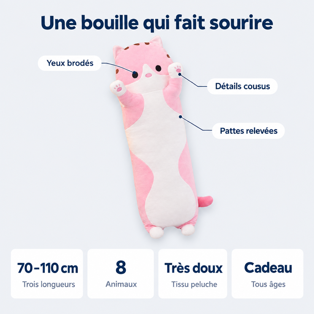 Peluche longue à câliner – détails et caractéristiques