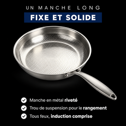 Poêle en titane pur martelé – manche fixe et solide