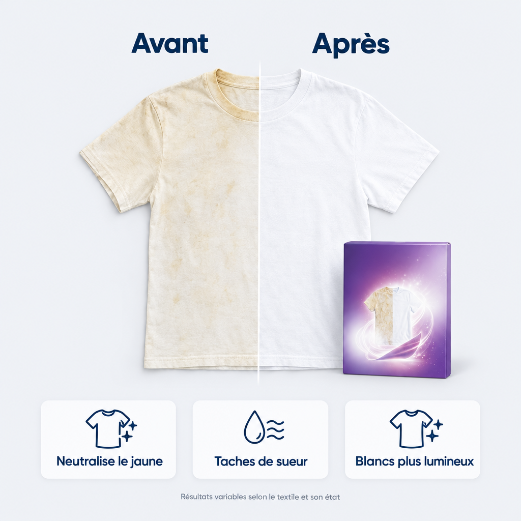 Feuilles blanchissantes – avant / après sur un t-shirt
