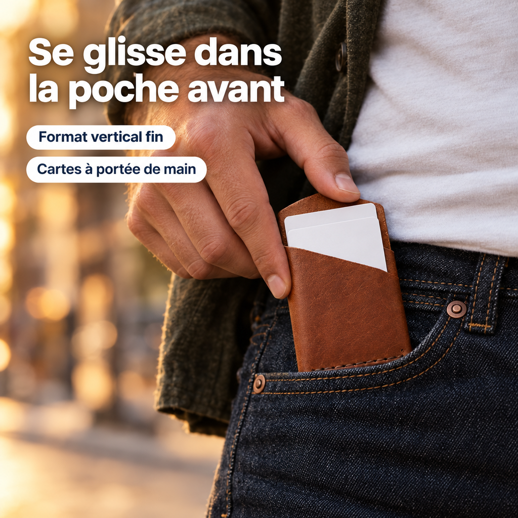 Portefeuille vertical en cuir – dans la poche avant