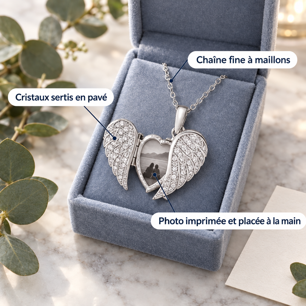 Collier médaillon ailes – dans son écrin