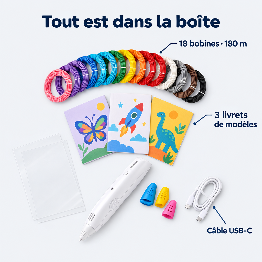 Coffret stylo 3D enfant – contenu du coffret