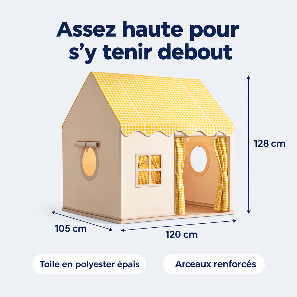 Tente cabane pour enfants – dimensions 120 × 105 × 128 cm