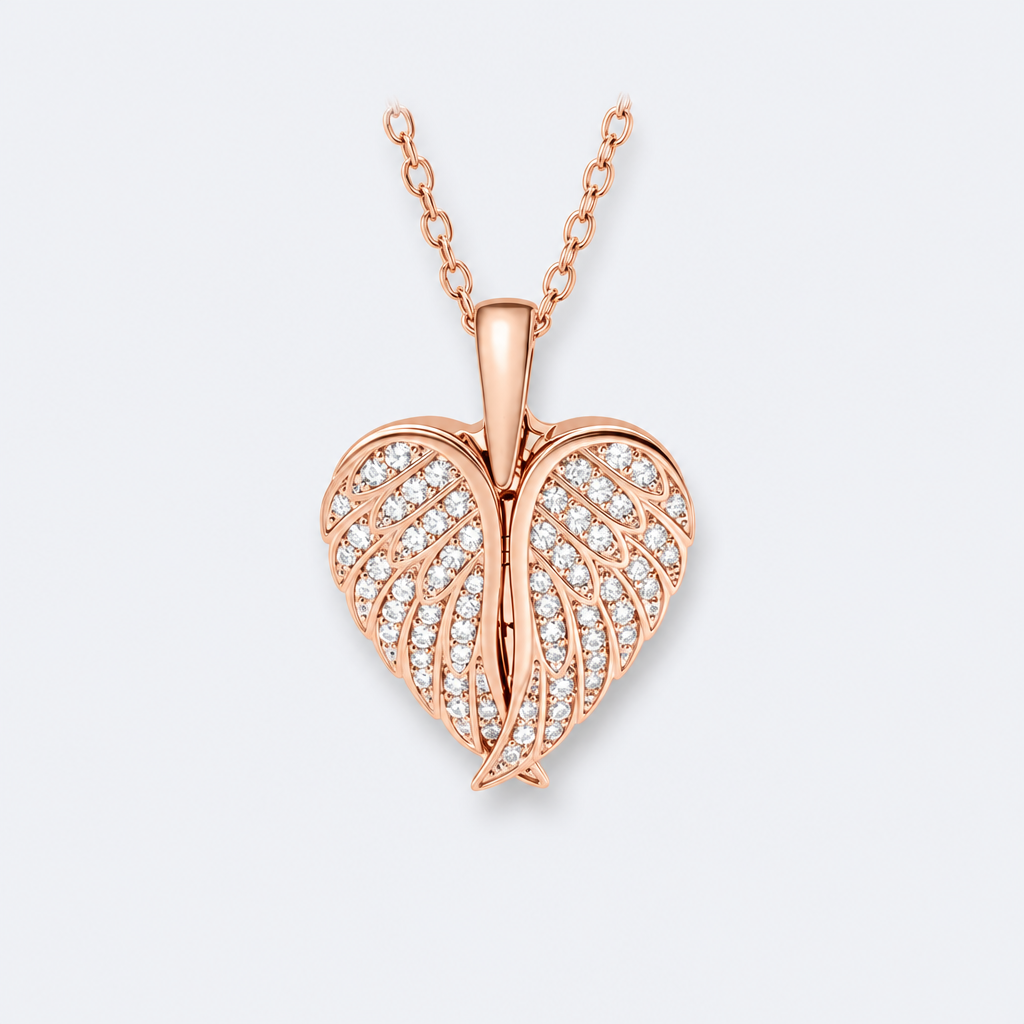 Collier médaillon ailes – Doré rose