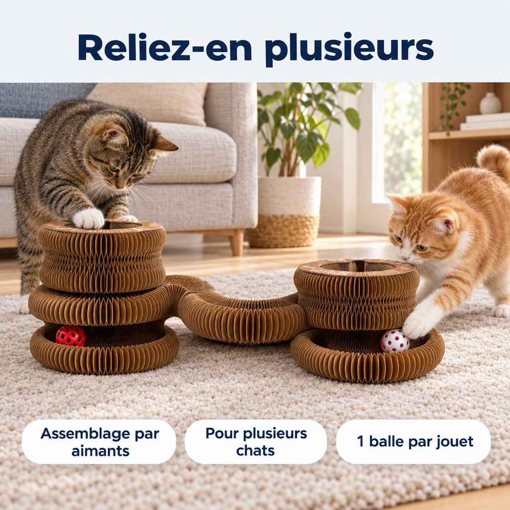 Plusieurs jouets reliés pour deux chats