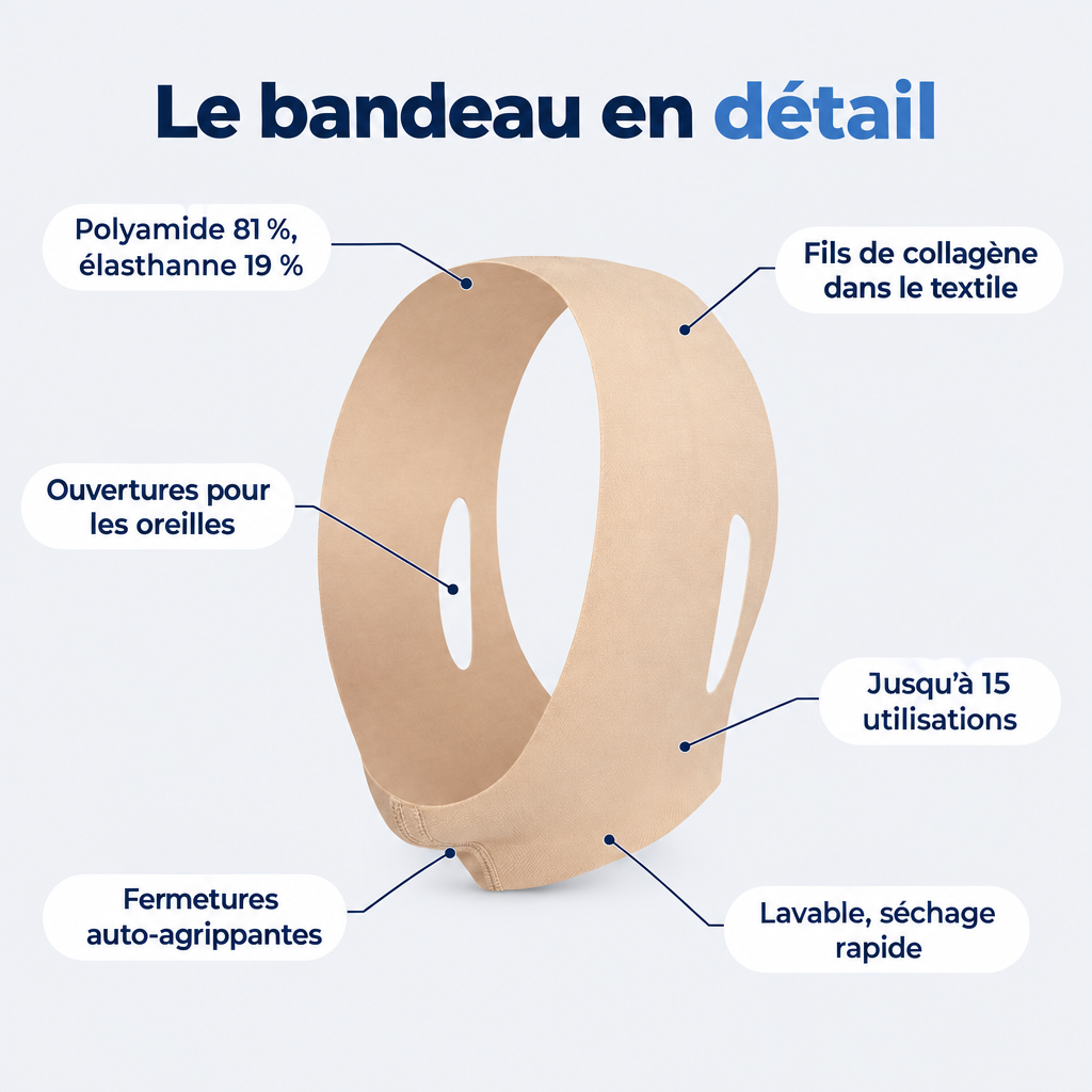 Le bandeau visage en détail : matière, ouvertures, fermetures