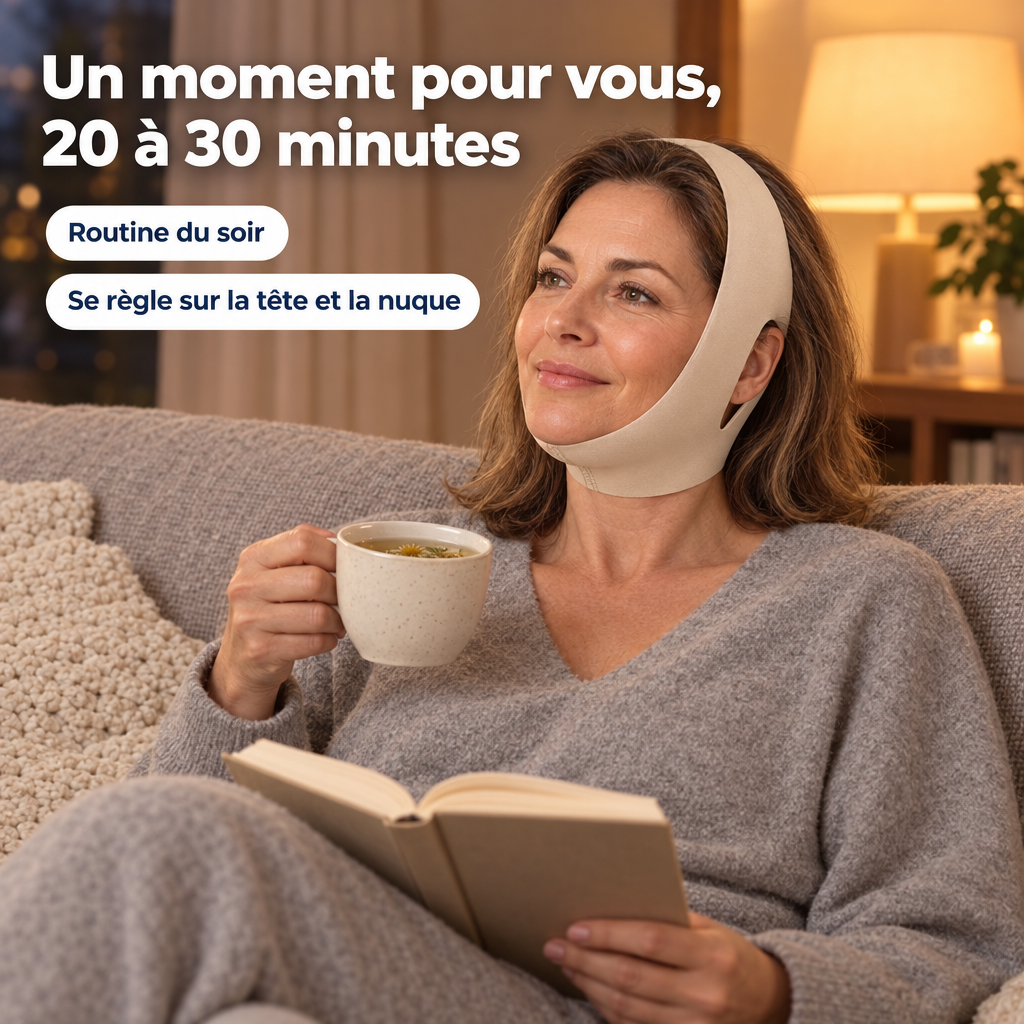 Bandeau visage porté le soir, 20 à 30 minutes