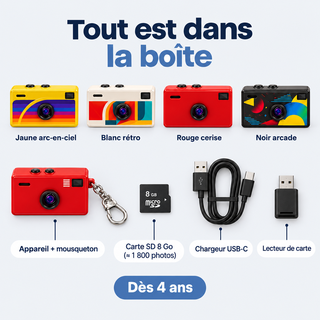 Contenu de la boîte et 4 coloris