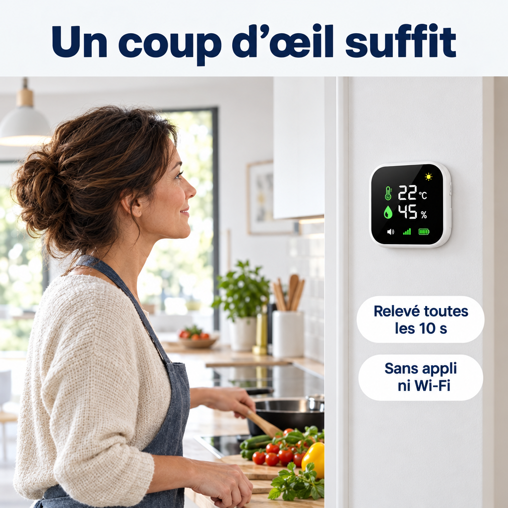 Moniteur fixé au mur d’une cuisine