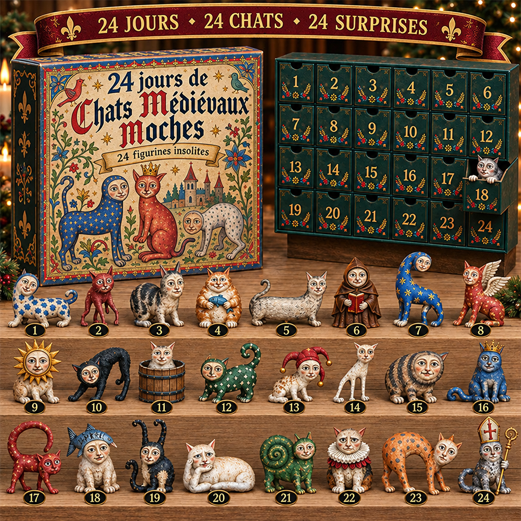 Calendrier de l’Avent 24 chats médiévaux moches et ses 24 figurines