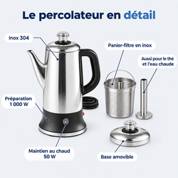 Percolateur Électrique 12 Tasses En Inox 304