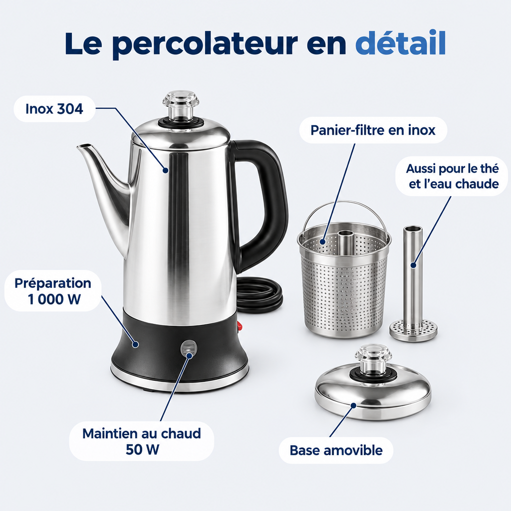 Percolateur Électrique 12 Tasses En Inox 304