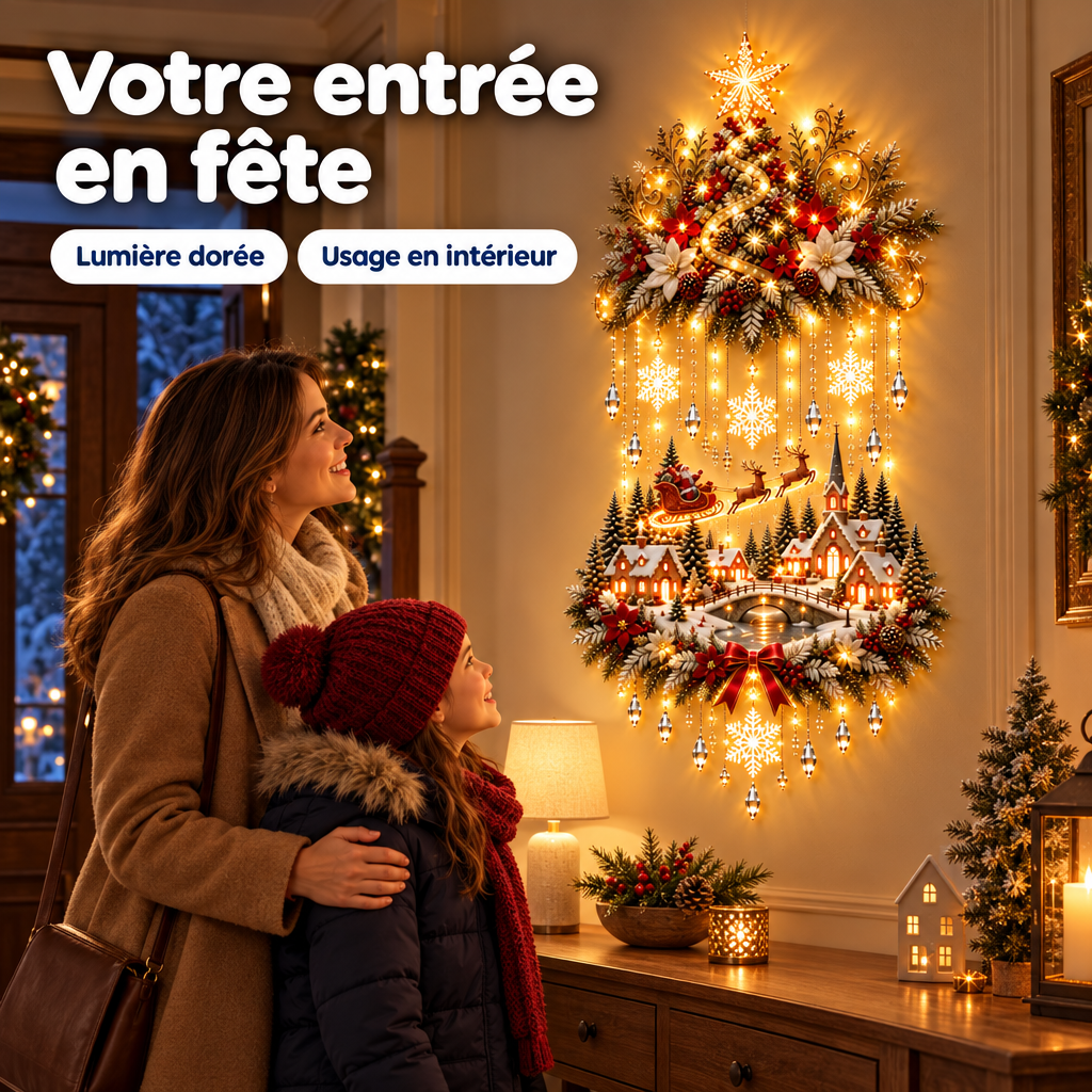 Sapin Et Village Lumineux Mural