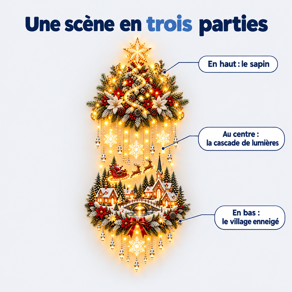 Sapin Et Village Lumineux Mural