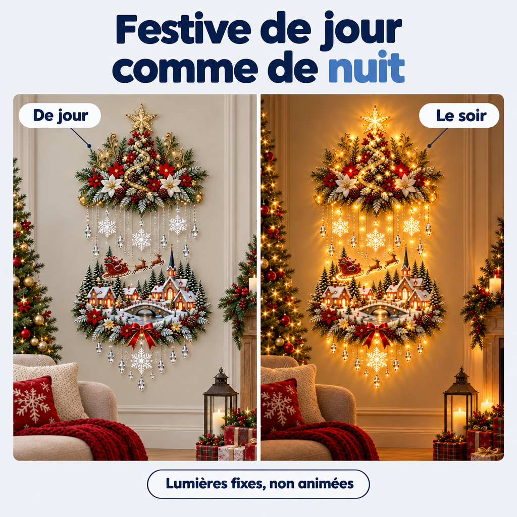 Sapin Et Village Lumineux Mural