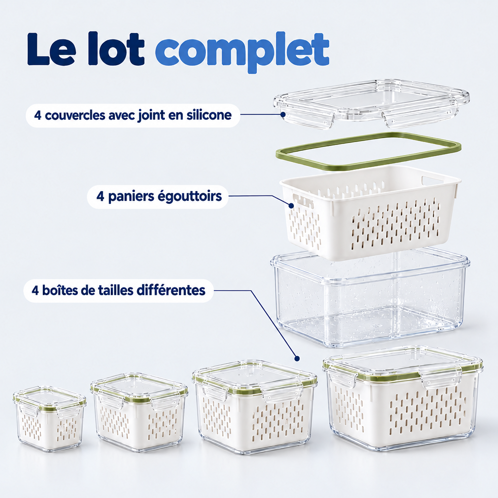 Boîtes De Conservation Avec Égouttoir, Lot De 4